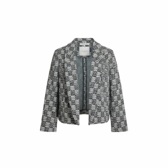 Shelby & Palmer Black White Tweed Open Front Blazer SMALL Jacket Career Washable - Picture 2 of 10